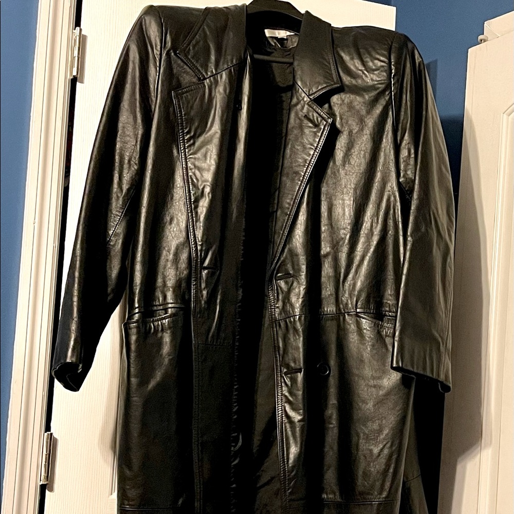 Charles Klein Men’s Long Leather Trenchcoat